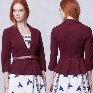 ANTHRO Tabitha Red Pom Pom Trim Knit Blazer